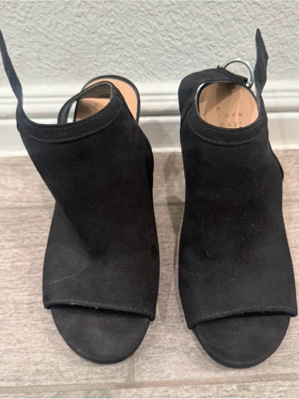 A New Day Black Open-Toe Suede Slingback Heels